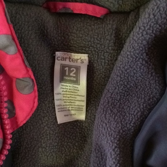 CARTER’S Puffy Polka Dot Coat 12mo Pink/Grey Final - Picture 4 of 8